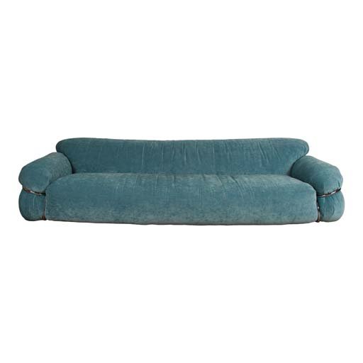 Gianfranco Frattini Azure Velvet Sesann Three-Seater Sofa for Cassina, 1972