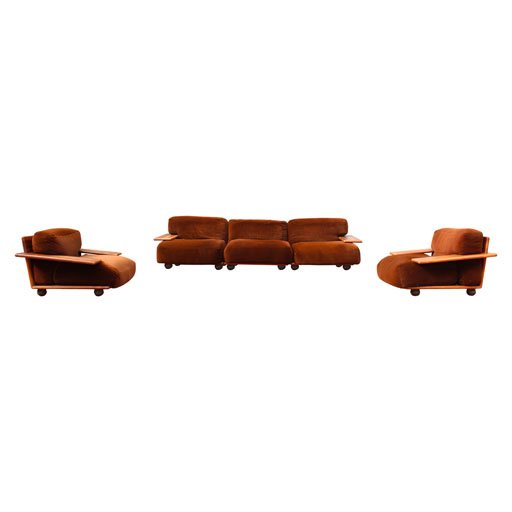 Mario Bellini Brown Velvet "Pianura" Sofa for Cassina, 1970, Set Of 5
