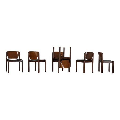 Vico Magistretti Model 122 Stackable Dining Chair for Cassina, 1967, Set of 6